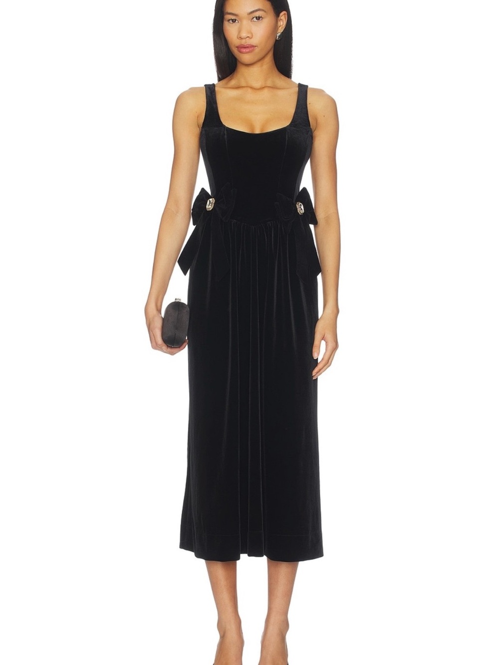 Show Me Your MuMu Black Velvet Midi Dress with Side Bows